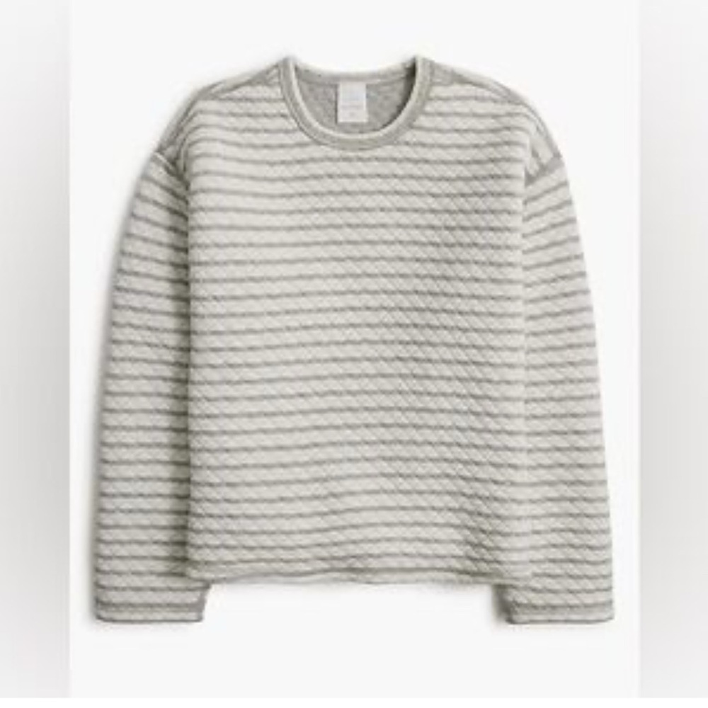 J Crew Factory Striped Gray Quilted Reversible Sweatshirt Cozy Casual NWT S 2185